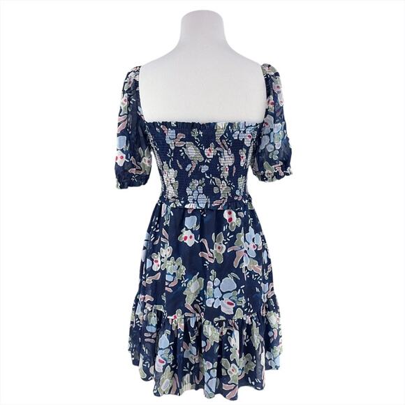 WILFRED ARITZIA Laken Dress in Navy/Aura Blue Smocked Floral Chiffon Size XS - Picture 8 of 11